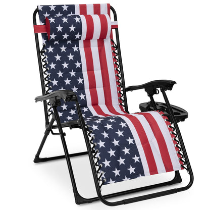 Oversized Padded Zero Gravity Chair Folding Recliner with Headrest Side Tray for comfortable home living