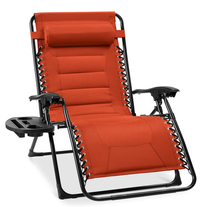 Oversized Padded Zero Gravity Chair Folding Recliner with Headrest Side Tray for comfortable home living