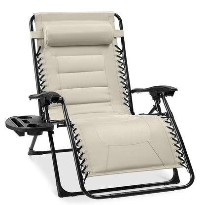 Oversized Padded Zero Gravity Chair Folding Recliner with Headrest Side Tray for comfortable home living
