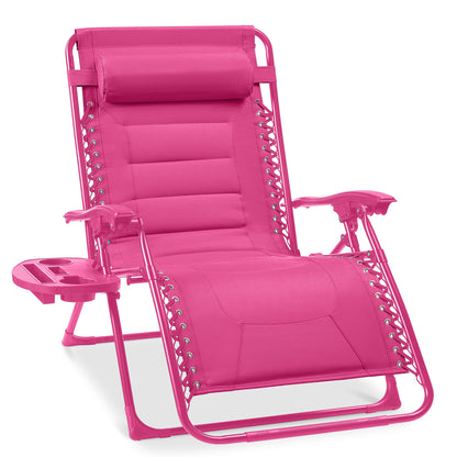 Oversized Padded Zero Gravity Chair Folding Recliner with Headrest Side Tray for comfortable home living