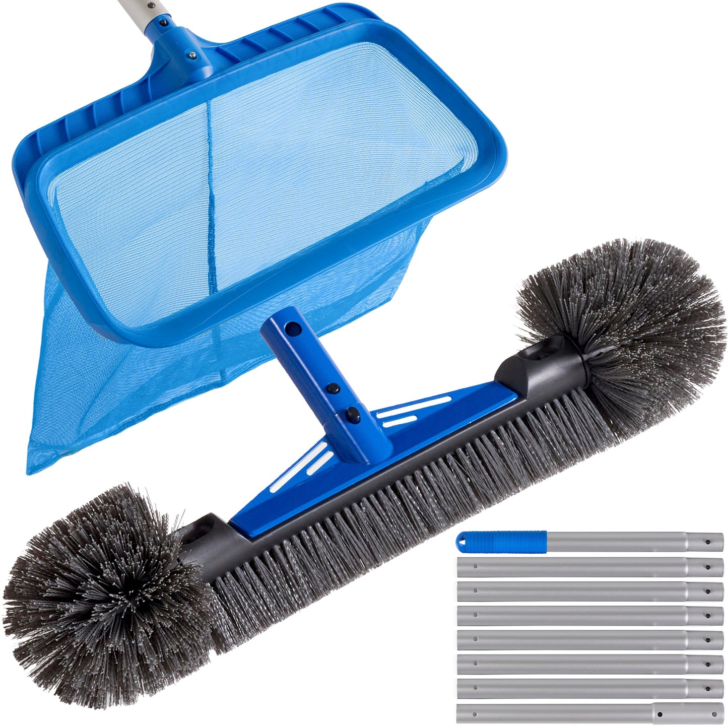 Pool Cleaning Starter KitPool Brush Skimmer Net and 9 ft Aluminum Pole with useful details for patio, backyard, and outdoor living