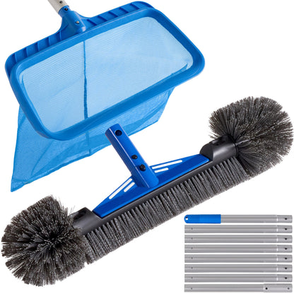 Pool Cleaning Starter KitPool Brush Skimmer Net and 9 ft Aluminum Pole with useful details for patio, backyard, and outdoor living