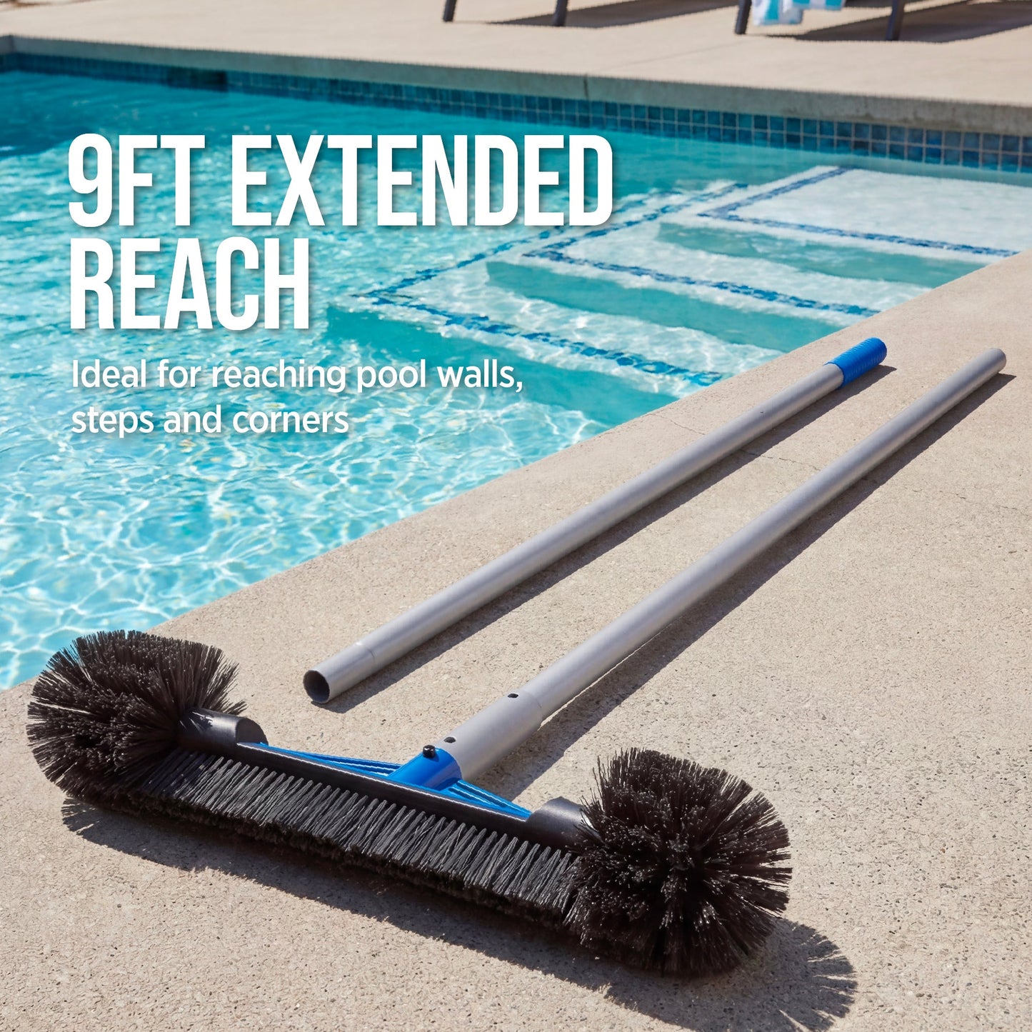 Pool Cleaning Starter KitPool Brush Skimmer Net and 9 ft Aluminum Pole with useful details for patio, backyard, and outdoor living