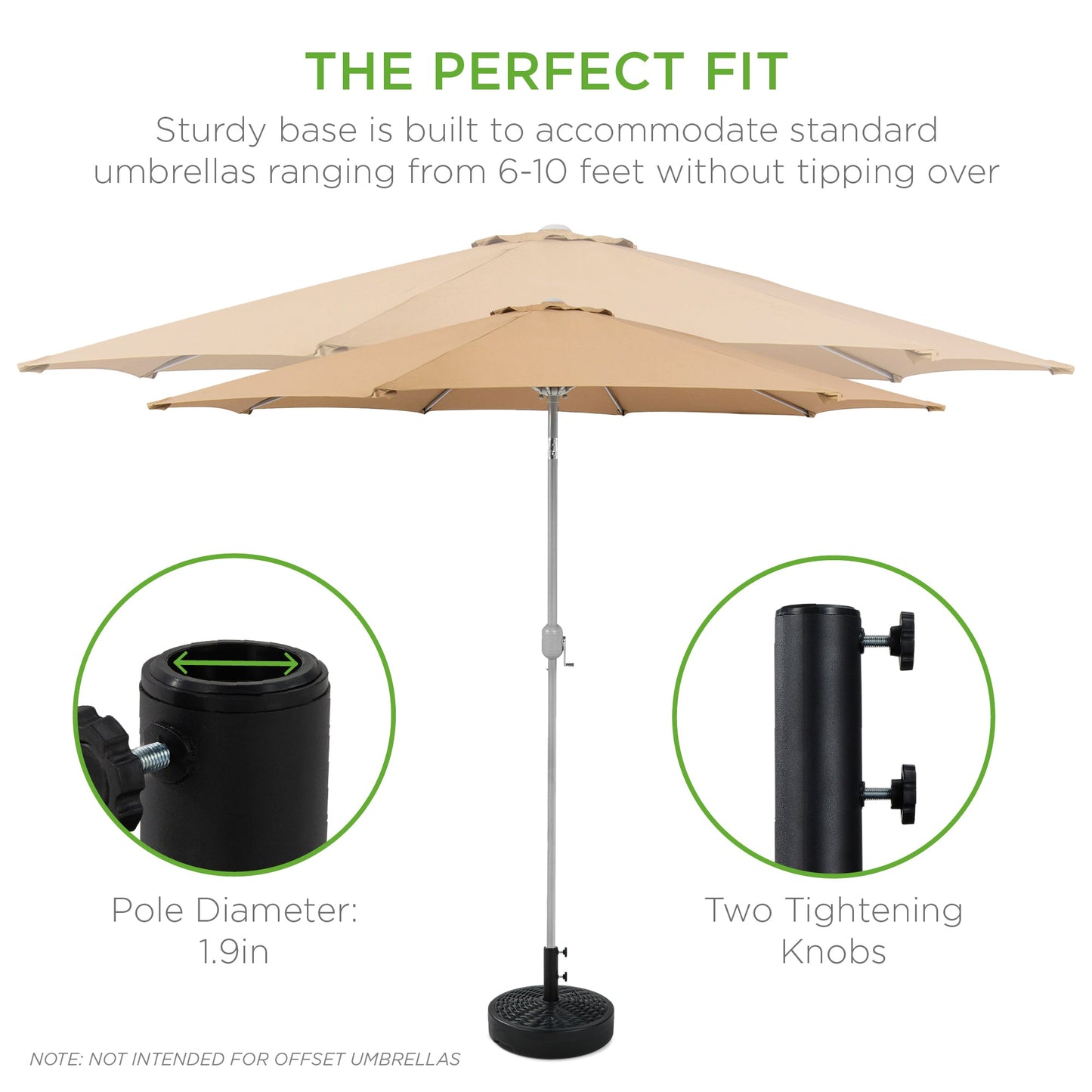Plastic Patio Umbrella Base Pole Holder Accessory with 2 Adjustable Knobs designed for patio and backyard use