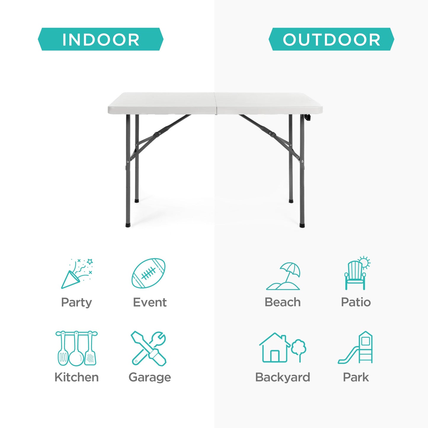 Portable Folding Plastic Dining Table with Handle Lock - 4ft for comfortable home living
