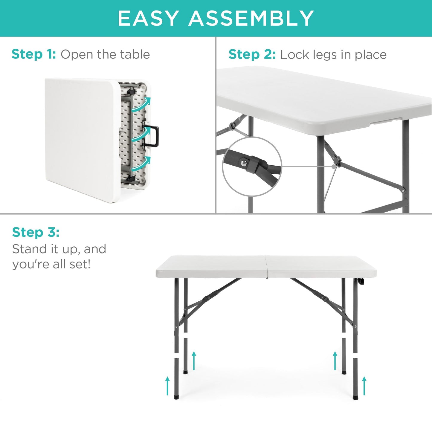 Portable Folding Plastic Dining Table with Handle Lock - 4ft for comfortable home living