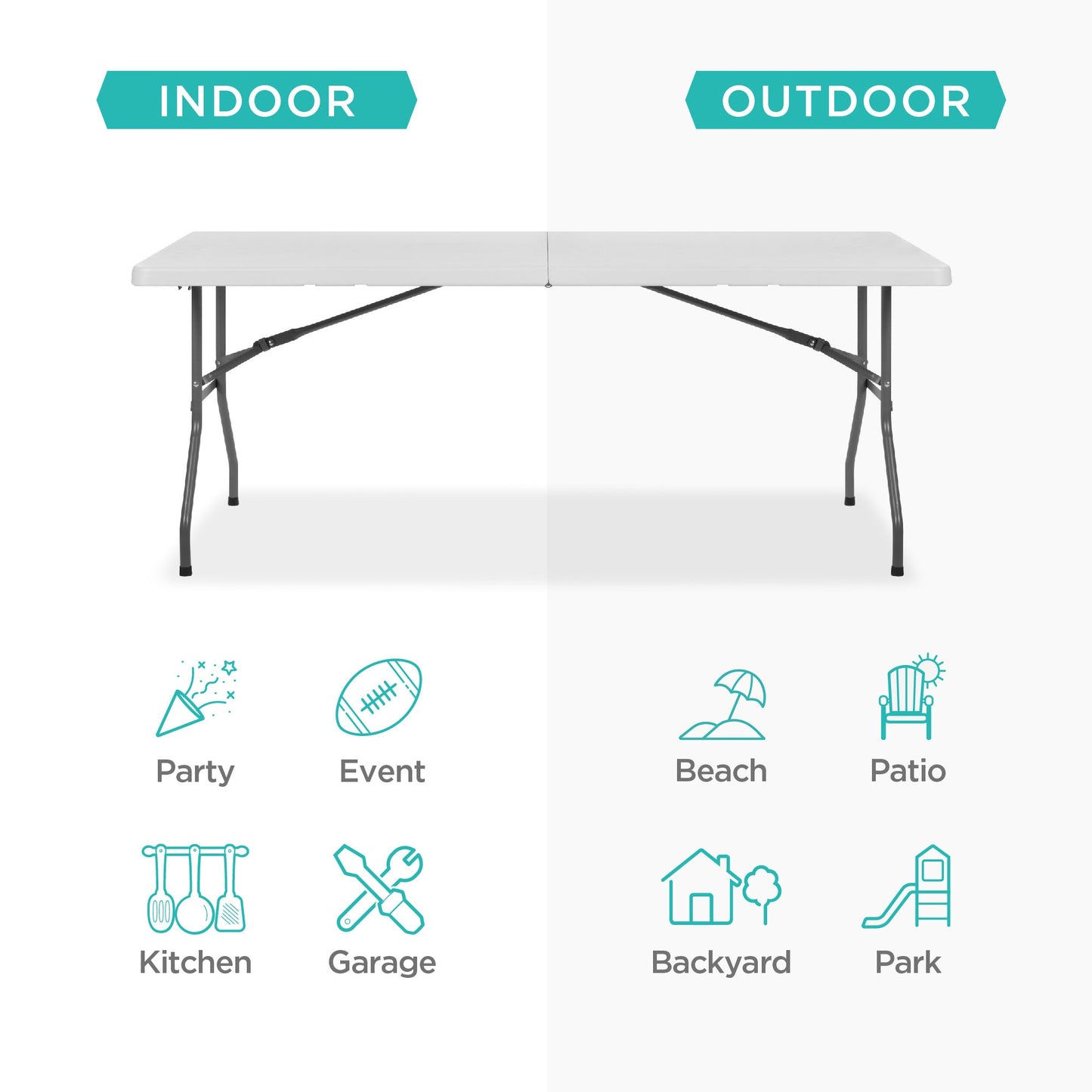 Portable Folding Plastic Dining Table with Handle Lock - 6ft with practical style for home spaces