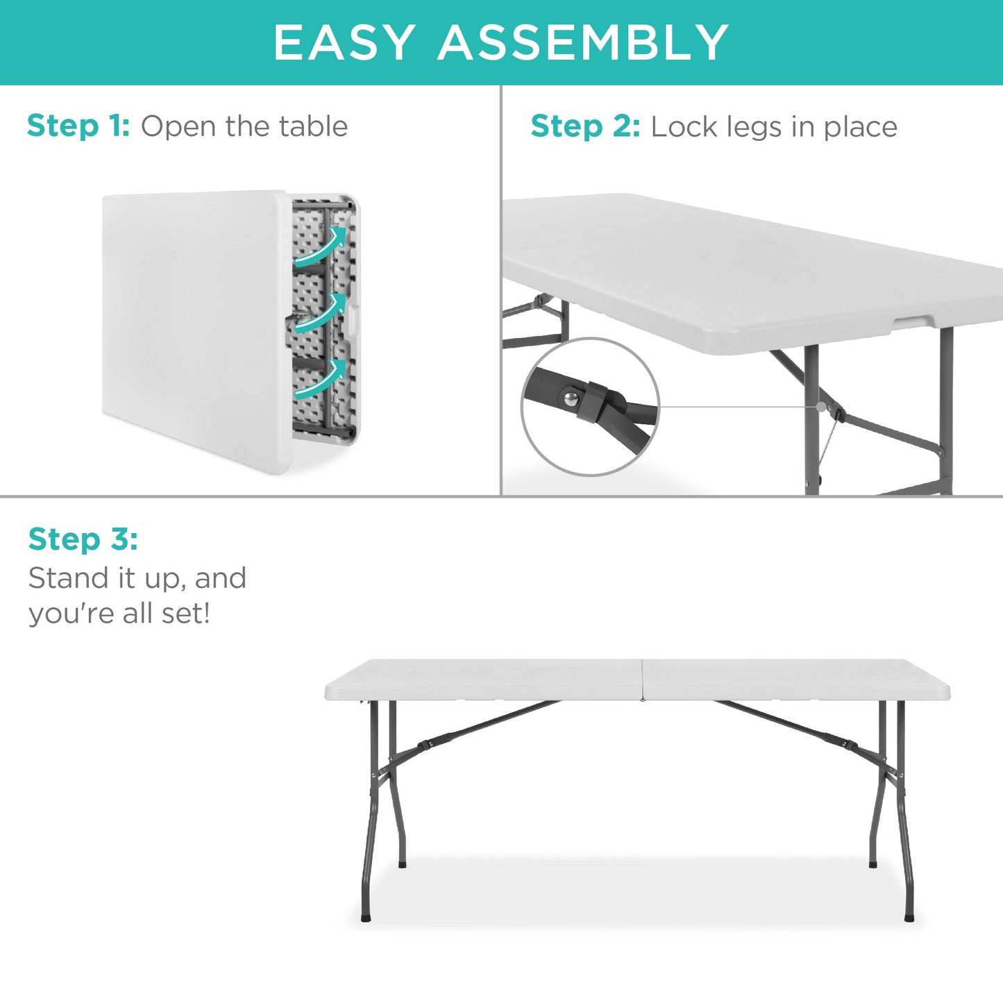 Portable Folding Plastic Dining Table with Handle Lock - 6ft with practical style for home spaces