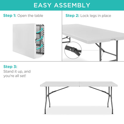 Portable Folding Plastic Dining Table with Handle Lock - 6ft with practical style for home spaces