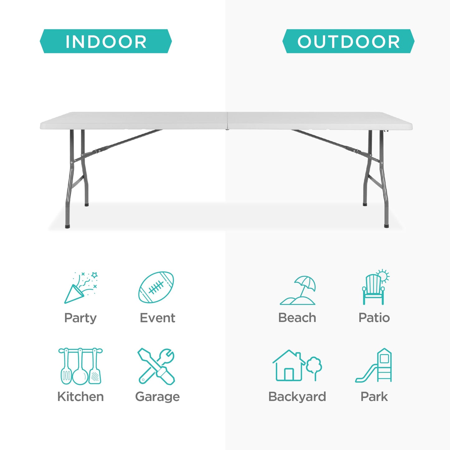 Portable Folding Plastic Dining Table with Handle Lock - 8ft designed for everyday comfort and storage