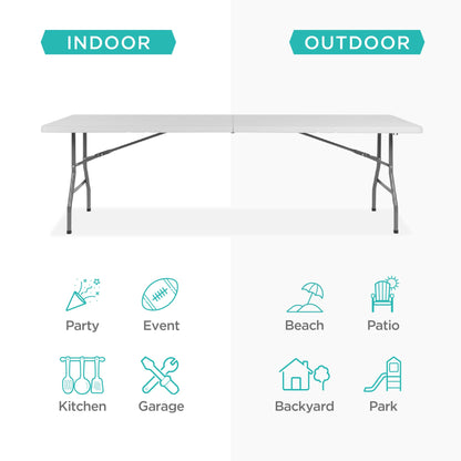 Portable Folding Plastic Dining Table with Handle Lock - 8ft designed for everyday comfort and storage