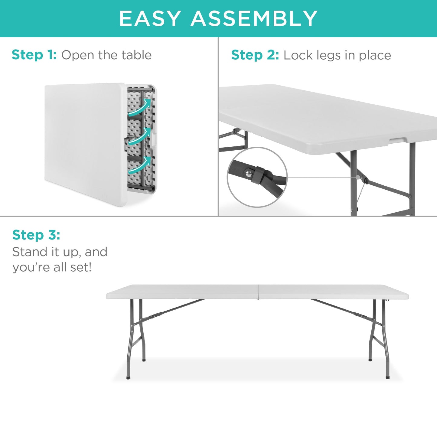 Portable Folding Plastic Dining Table with Handle Lock - 8ft designed for everyday comfort and storage