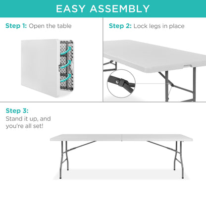 Portable Folding Plastic Dining Table with Handle Lock - 8ft designed for everyday comfort and storage