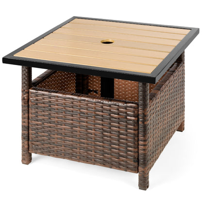 Outdoor Wicker Patio Side Table Accent Furniture with Umbrella Hole with practical outdoor-ready details