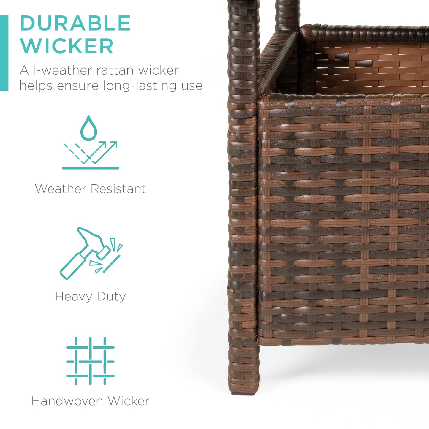 Outdoor Wicker Patio Side Table Accent Furniture with Umbrella Hole with practical outdoor-ready details