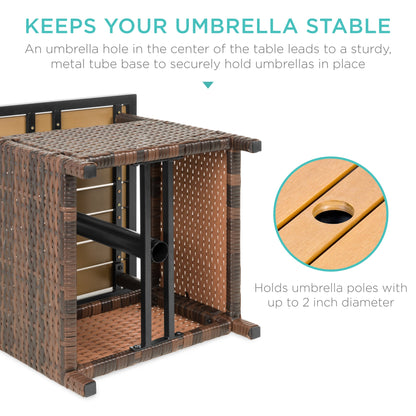 Outdoor Wicker Patio Side Table Accent Furniture with Umbrella Hole with practical outdoor-ready details