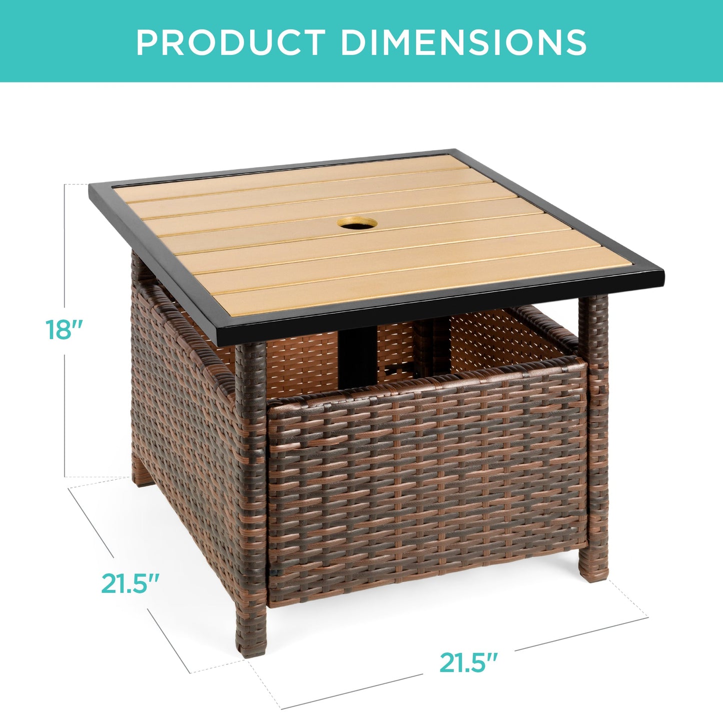 Outdoor Wicker Patio Side Table Accent Furniture with Umbrella Hole with practical outdoor-ready details