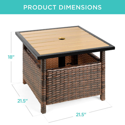Outdoor Wicker Patio Side Table Accent Furniture with Umbrella Hole with practical outdoor-ready details
