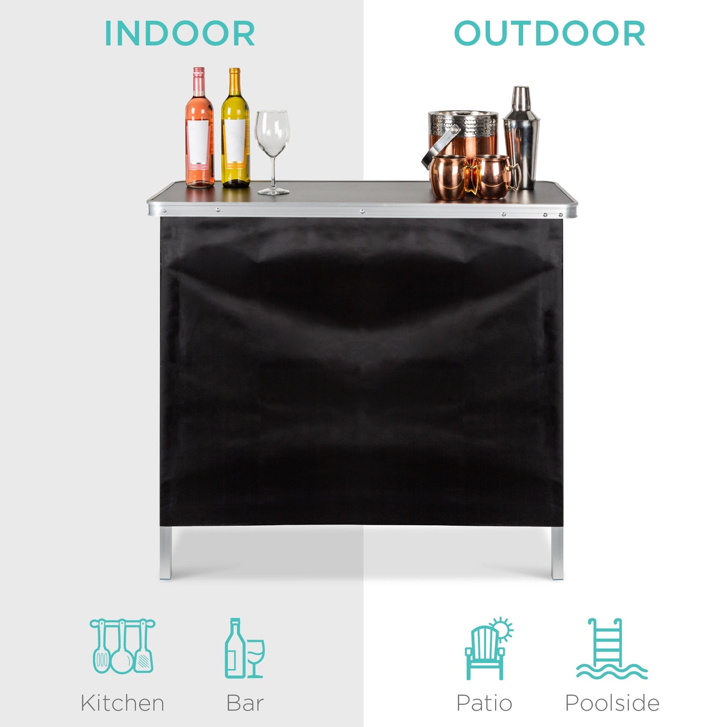 Portable Pop-Up Bar Table with Carrying Case Removable Skirt for comfortable home living