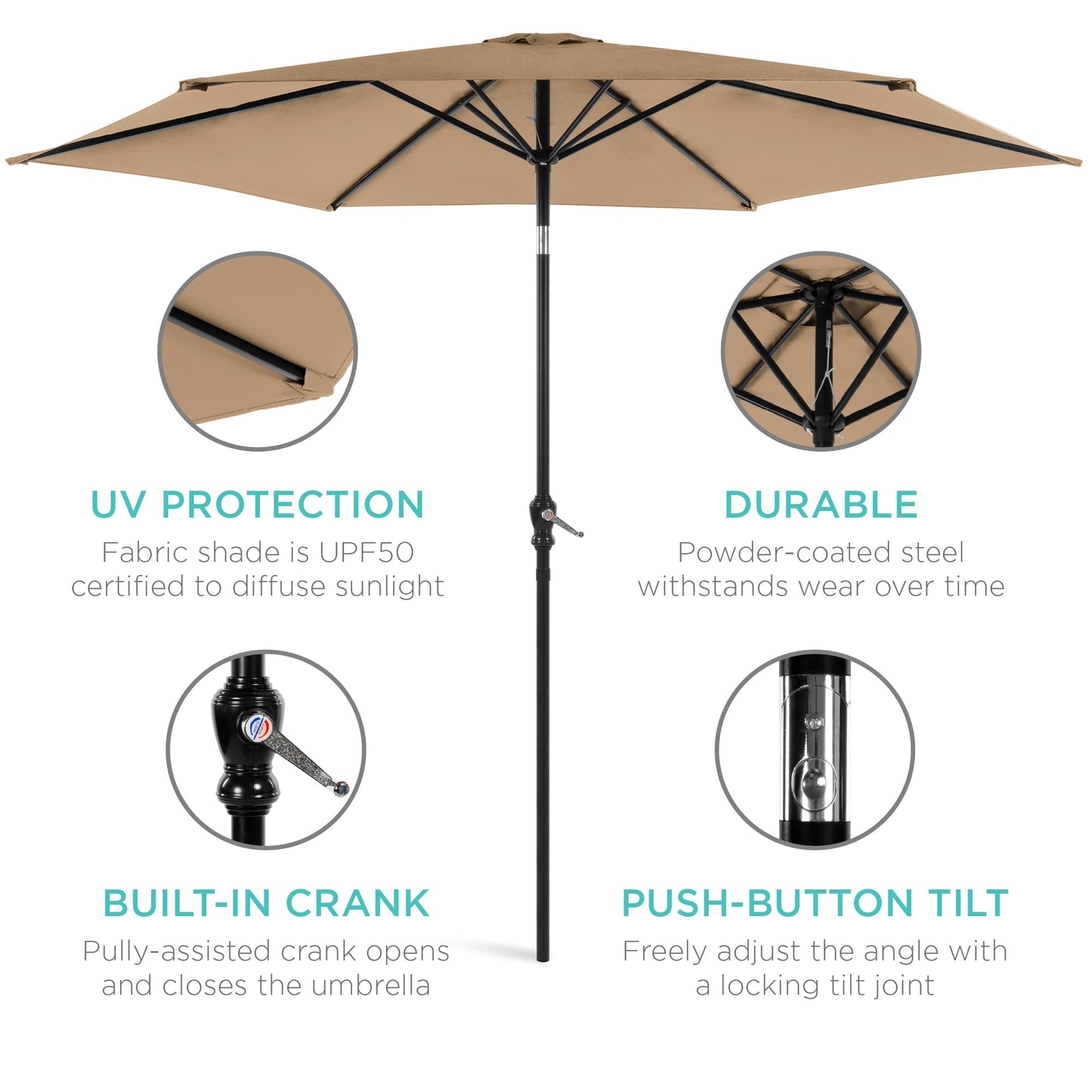 Outdoor Steel Market Patio Umbrella Decoration with Tilt Crank Lift - 10ft with practical outdoor-ready details