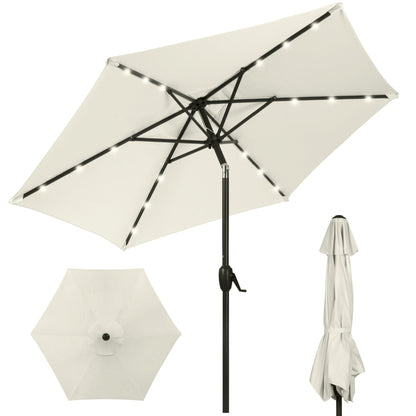 Outdoor Solar Patio Umbrella with Push Button Tilt Crank Lift - 7.5ft designed for patio and backyard use
