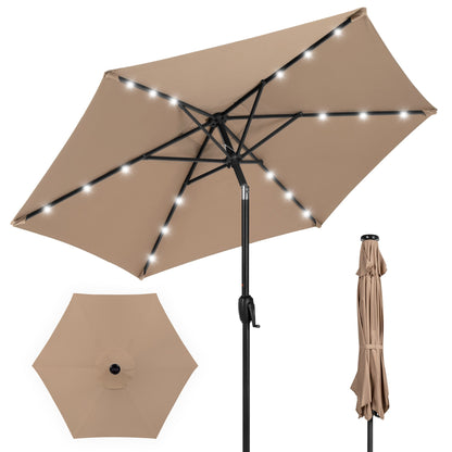 Outdoor Solar Patio Umbrella with Push Button Tilt Crank Lift - 7.5ft designed for patio and backyard use