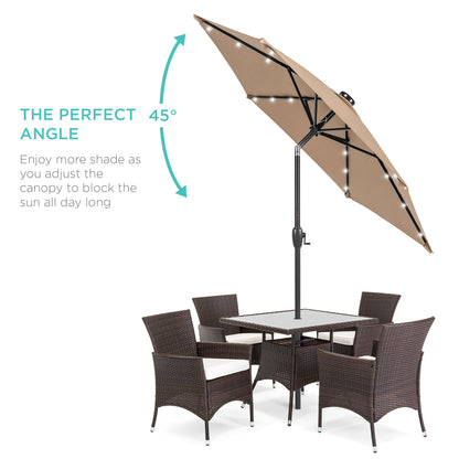 Outdoor Solar Patio Umbrella with Push Button Tilt Crank Lift - 7.5ft designed for patio and backyard use