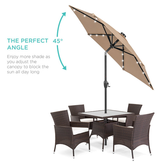 Outdoor Solar Patio Umbrella with Push Button Tilt Crank Lift - 7.5ft designed for patio and backyard use