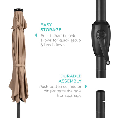 Outdoor Solar Patio Umbrella with Push Button Tilt Crank Lift - 7.5ft designed for patio and backyard use