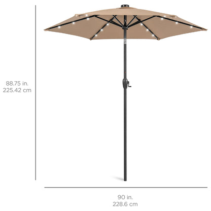 Outdoor Solar Patio Umbrella with Push Button Tilt Crank Lift - 7.5ft designed for patio and backyard use
