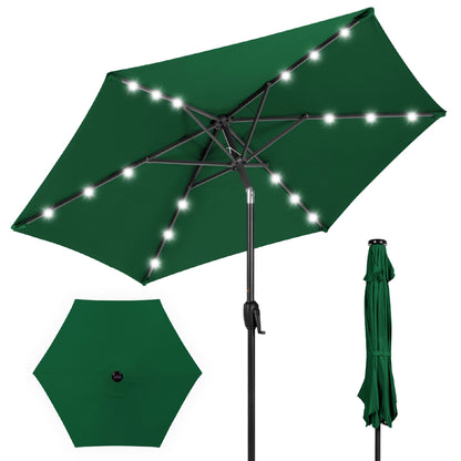Outdoor Solar Patio Umbrella with Push Button Tilt Crank Lift - 7.5ft designed for patio and backyard use