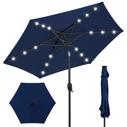 Outdoor Solar Patio Umbrella with Push Button Tilt Crank Lift - 7.5ft designed for patio and backyard use