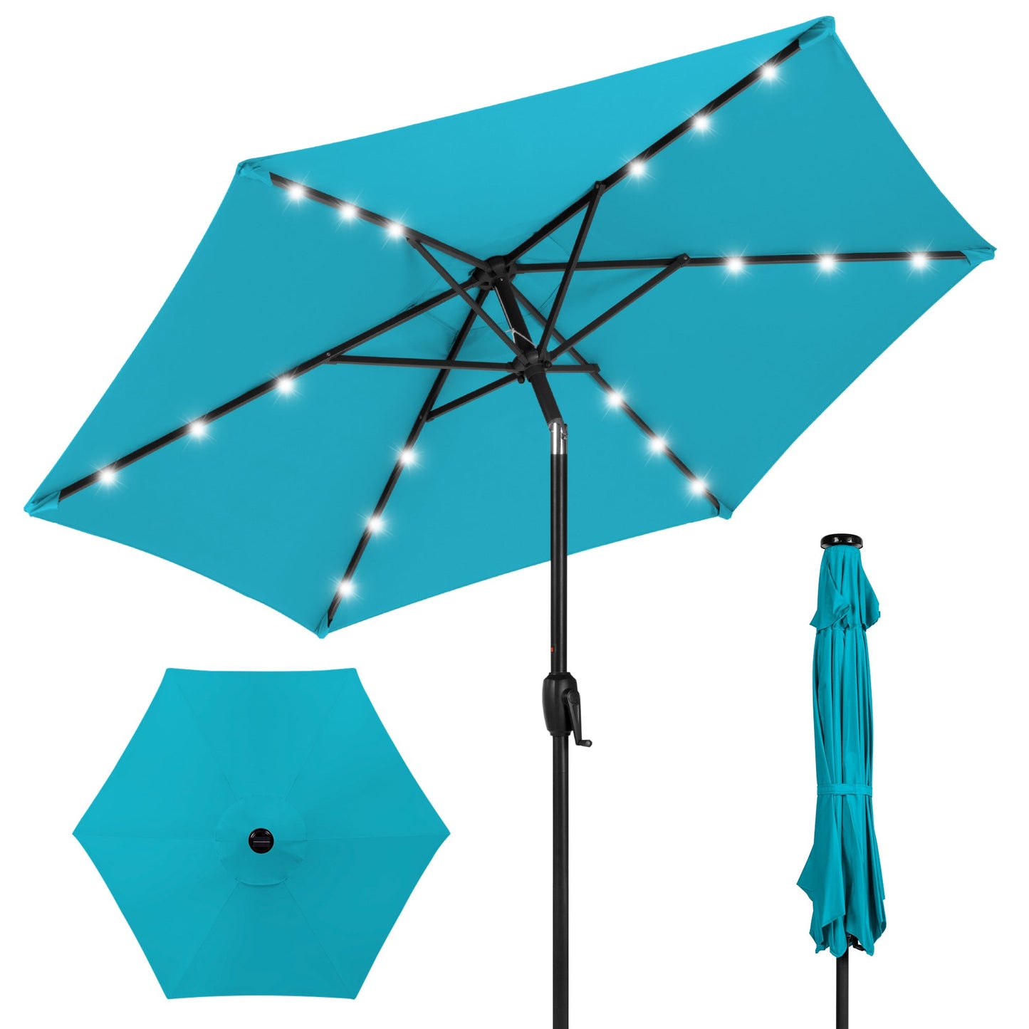 Outdoor Solar Patio Umbrella with Push Button Tilt Crank Lift - 7.5ft designed for patio and backyard use