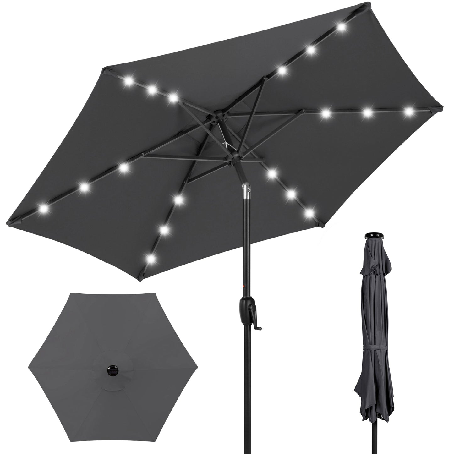 Outdoor Solar Patio Umbrella with Push Button Tilt Crank Lift - 7.5ft designed for patio and backyard use