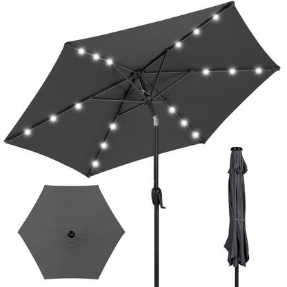 Outdoor Solar Patio Umbrella with Push Button Tilt Crank Lift - 7.5ft designed for patio and backyard use