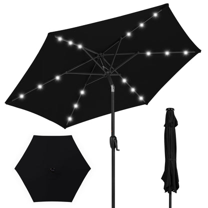 Outdoor Solar Patio Umbrella with Push Button Tilt Crank Lift - 7.5ft designed for patio and backyard use
