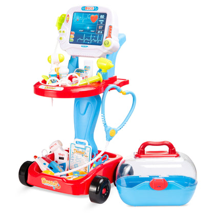 Play Doctor Kit for Kids Boys and Girls with 17 Accessories Mobile Cart designed for kids' playtime and gifts