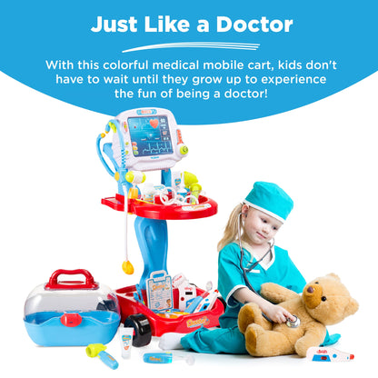 Play Doctor Kit for Kids Boys and Girls with 17 Accessories Mobile Cart designed for kids' playtime and gifts
