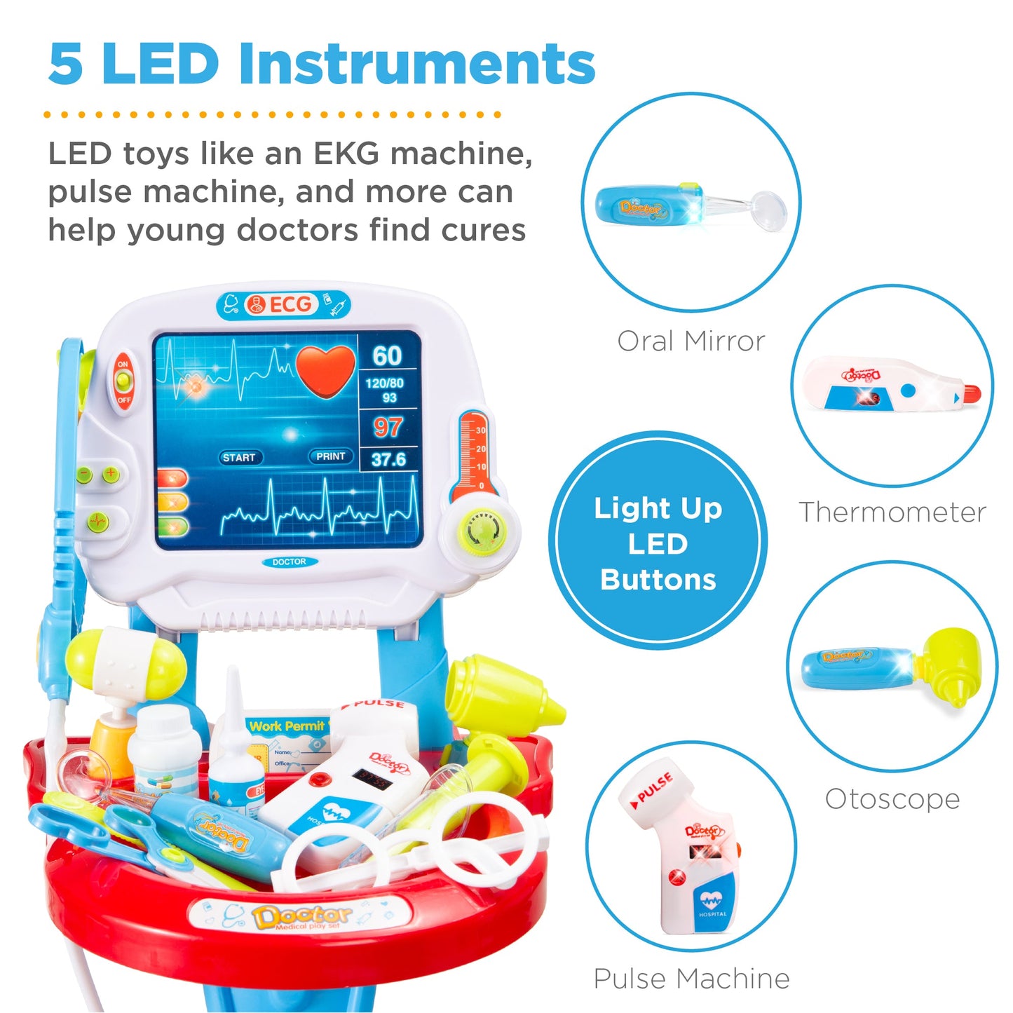 Play Doctor Kit for Kids Boys and Girls with 17 Accessories Mobile Cart designed for kids' playtime and gifts