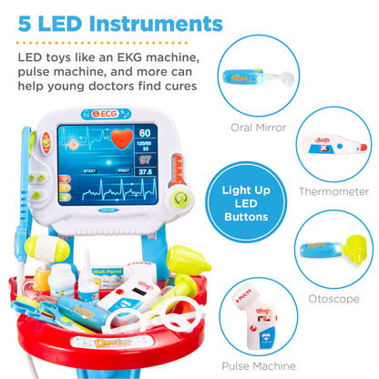 Play Doctor Kit for Kids Boys and Girls with 17 Accessories Mobile Cart designed for kids' playtime and gifts