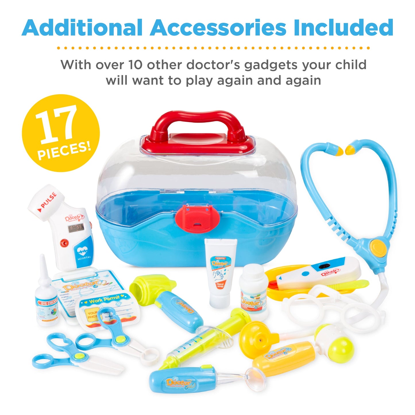 Play Doctor Kit for Kids Boys and Girls with 17 Accessories Mobile Cart designed for kids' playtime and gifts