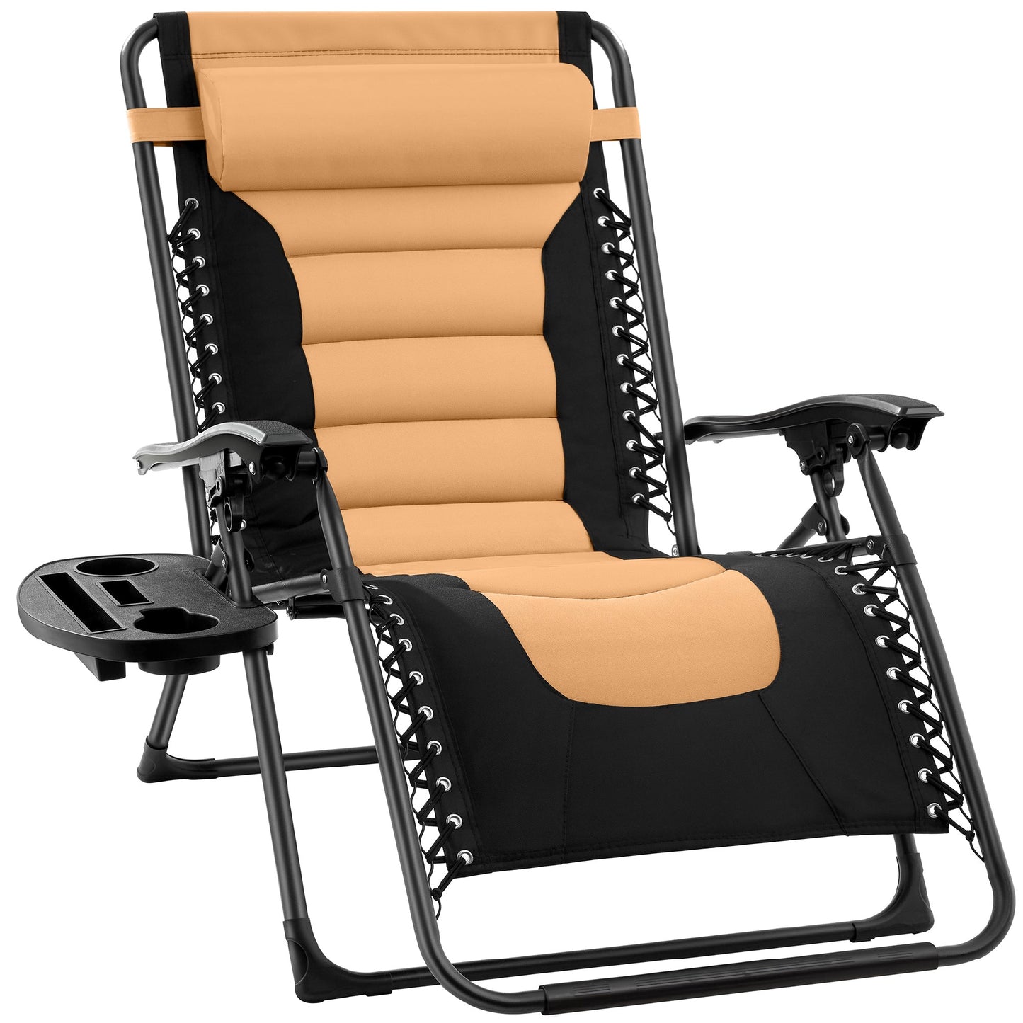 Oversized Padded Zero Gravity Chair Folding Recliner with Headrest Side Tray for comfortable home living