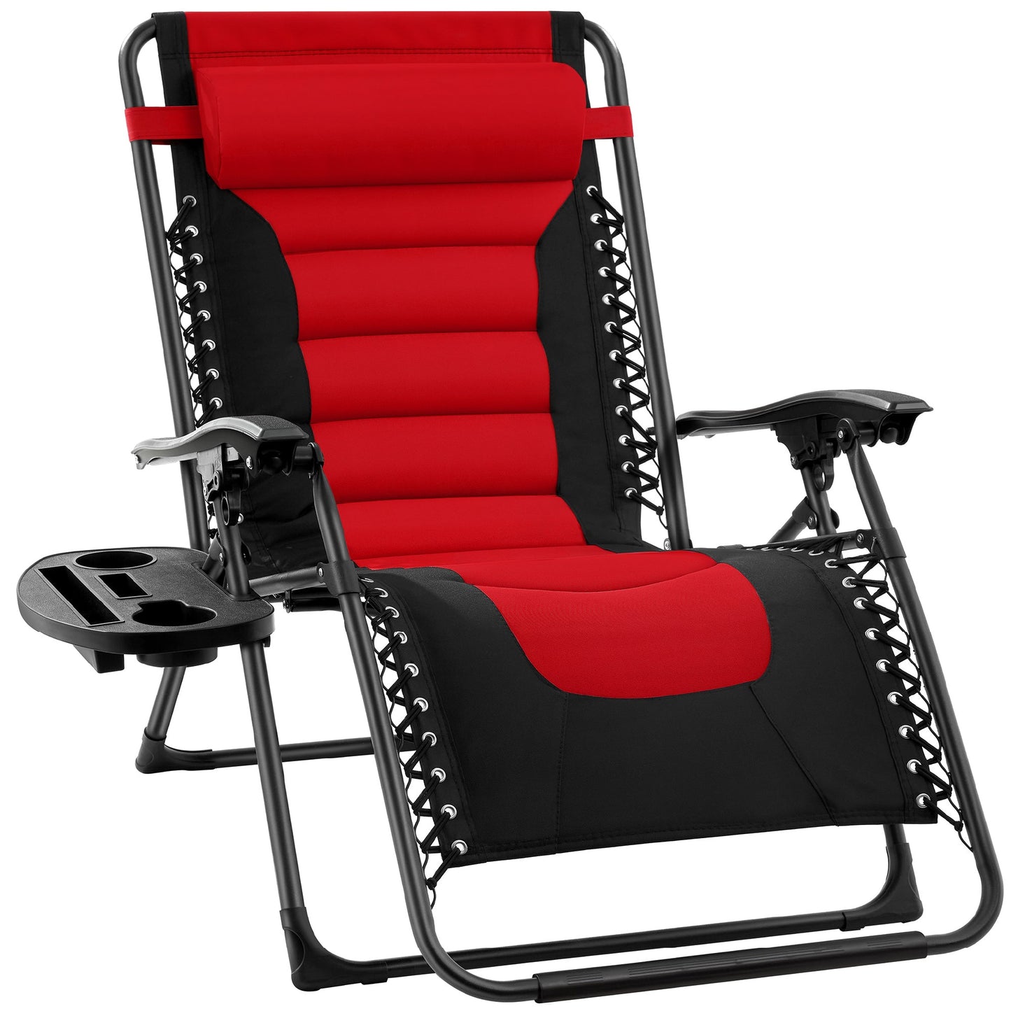 Oversized Padded Zero Gravity Chair Folding Recliner with Headrest Side Tray for comfortable home living
