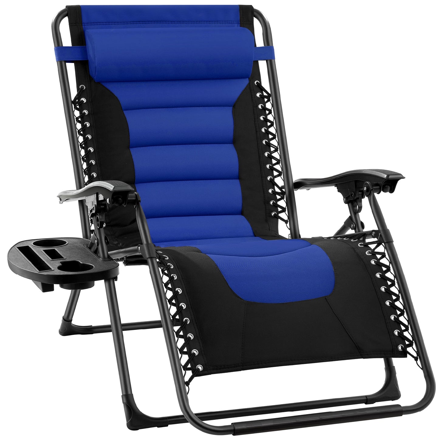 Oversized Padded Zero Gravity Chair Folding Recliner with Headrest Side Tray for comfortable home living