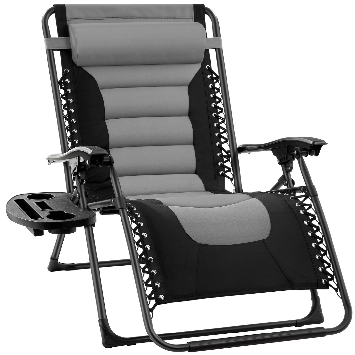 Oversized Padded Zero Gravity Chair Folding Recliner with Headrest Side Tray for comfortable home living