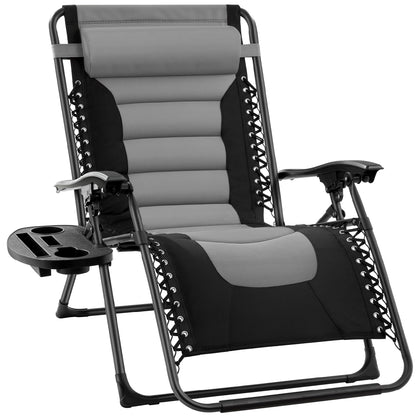 Oversized Padded Zero Gravity Chair Folding Recliner with Headrest Side Tray for comfortable home living