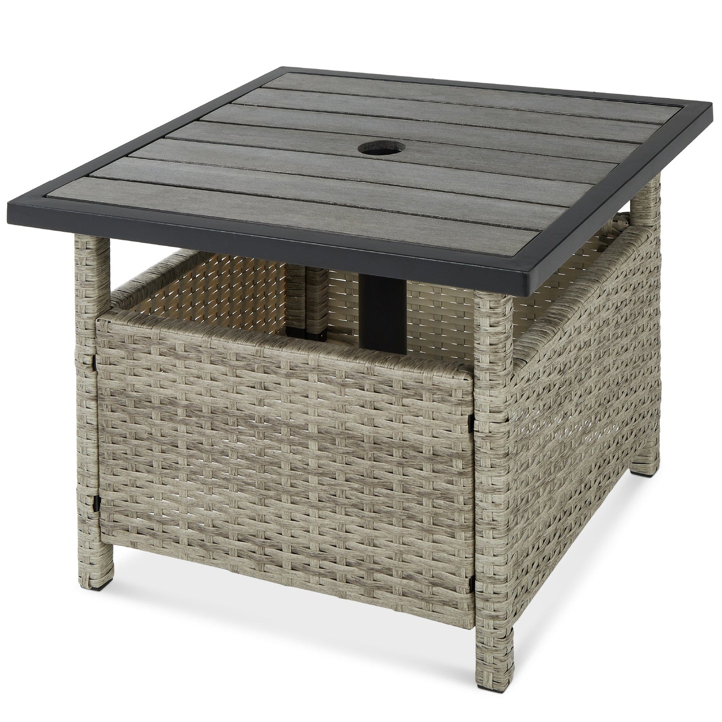 Outdoor Wicker Patio Side Table Accent Furniture with Umbrella Hole with practical outdoor-ready details