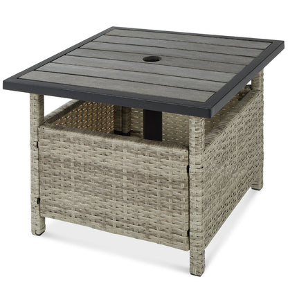 Outdoor Wicker Patio Side Table Accent Furniture with Umbrella Hole with practical outdoor-ready details