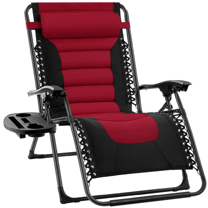 Oversized Padded Zero Gravity Chair Folding Recliner with Headrest Side Tray for comfortable home living