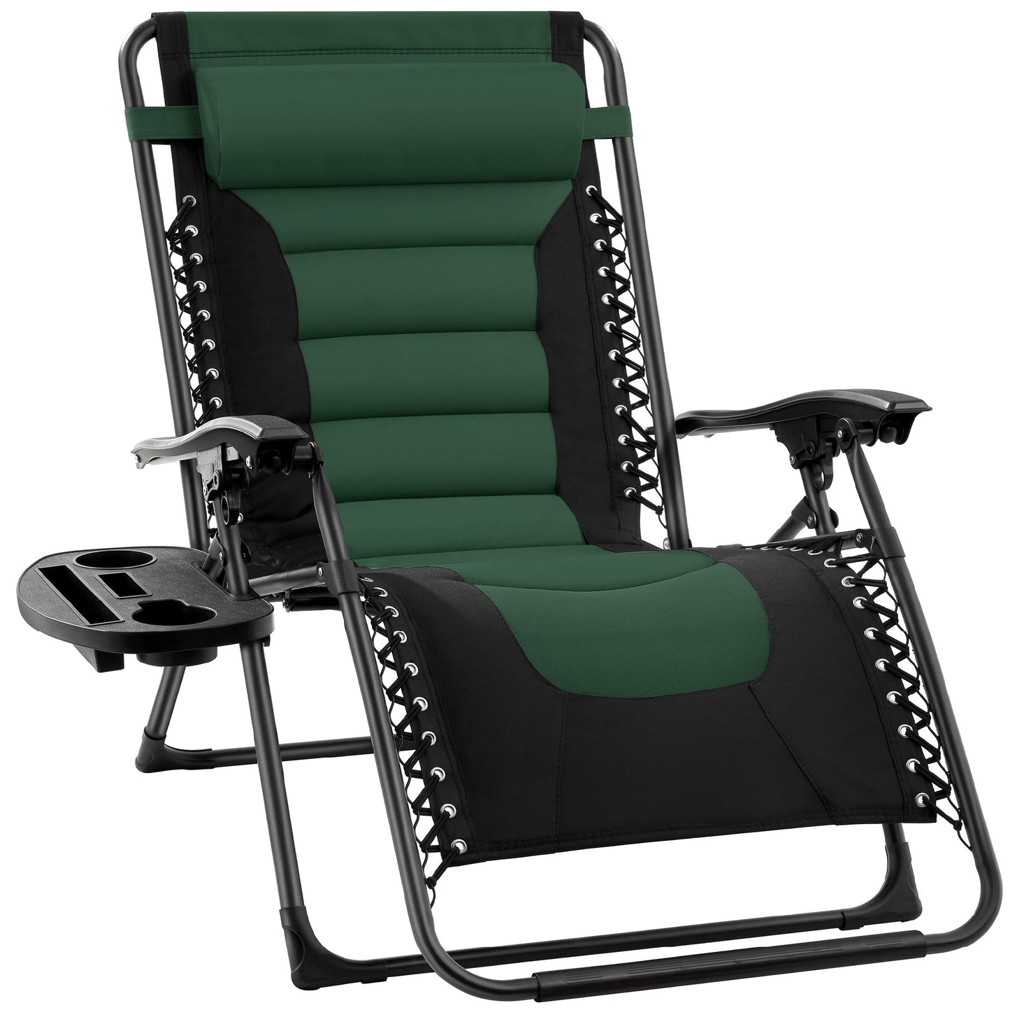 Oversized Padded Zero Gravity Chair Folding Recliner with Headrest Side Tray for comfortable home living